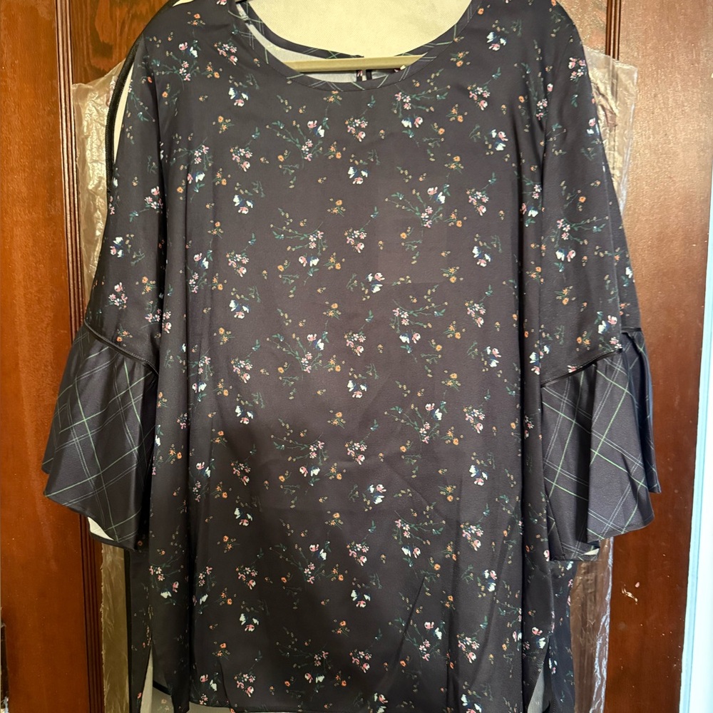 Marina Rinaldi Floral Blouse in Dark Blue